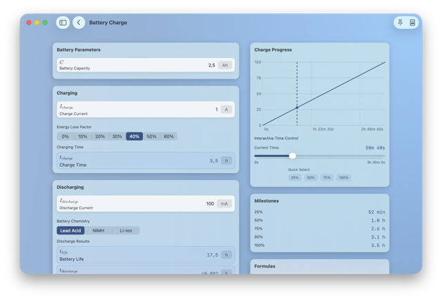Battery‑Charge Tool with interactive graph